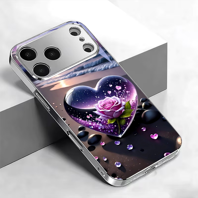 Phone Cases Purple - Herzförmige Lila Rose Strand Galvanisierte Silberne