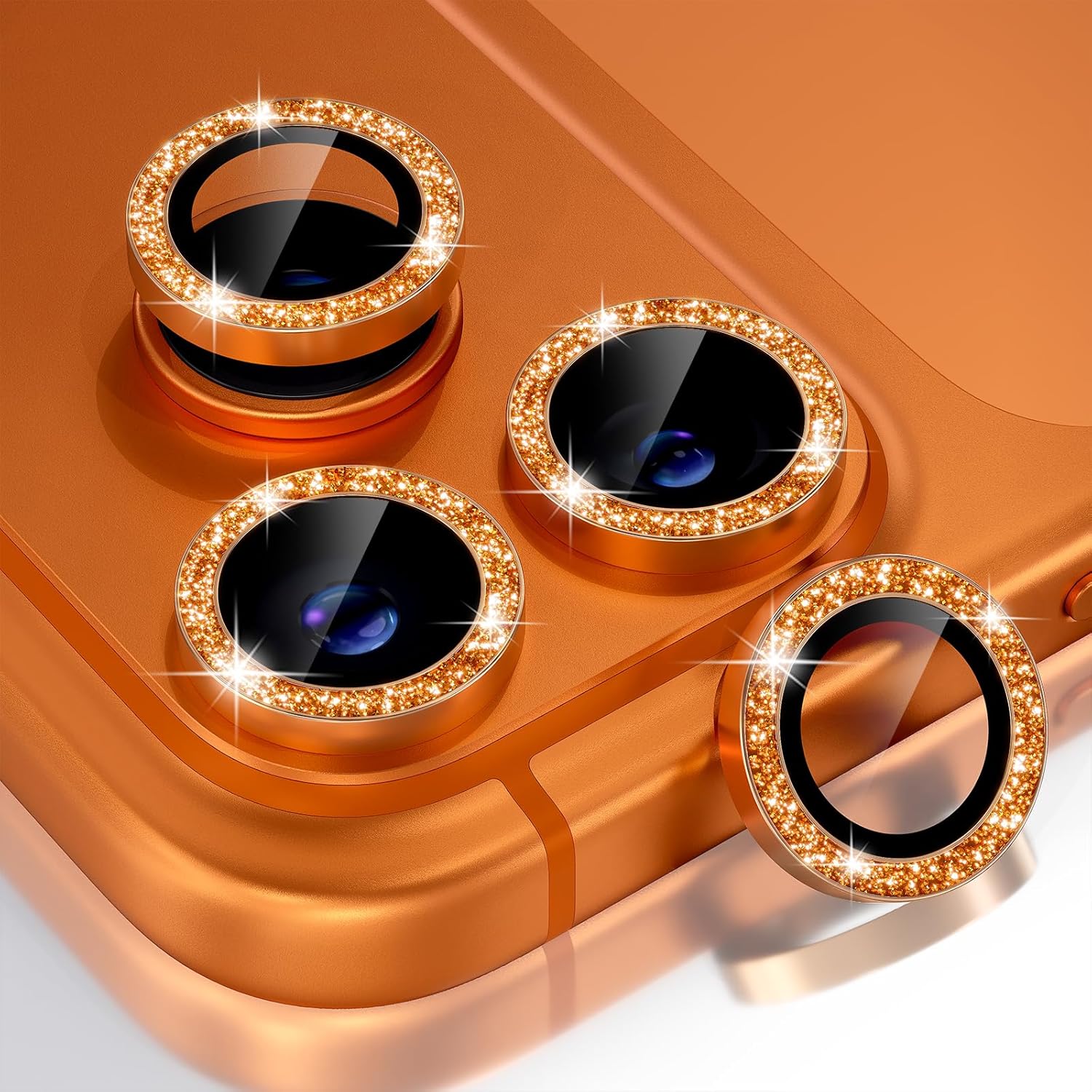 Phone Cases Orange - Glitzernde orange Kameraobjektiv-Schutzhülle für iPhone 17