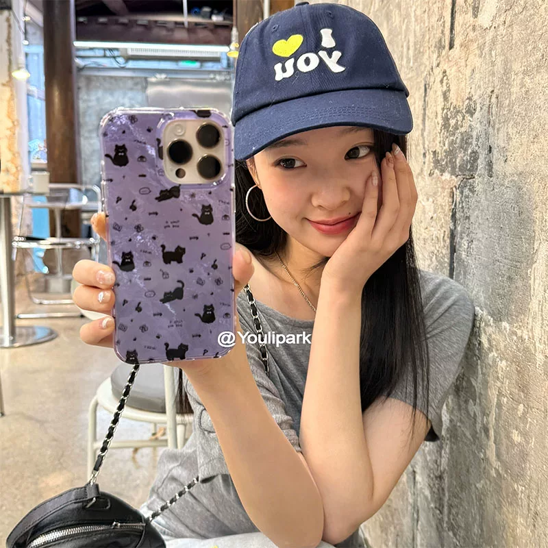 Phone Cases Purple - Ins Niedliche Mädchen-Blumen Lila Vollbild-Katzen-Handyhülle für