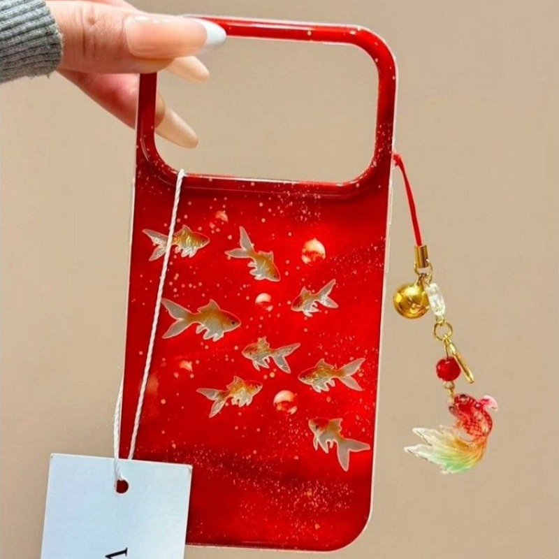 Phone Cases Redbubble - Glitzernde Glücksbringer-Goldfisch- & Blasen-Glücksanhänger-Glocken-Handyhülle für iPhone