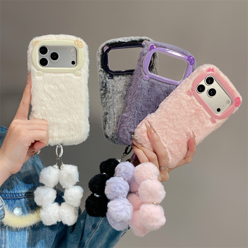 Phone Cases For Iphone 13 - Luxuriöse Einfarbige Flauschige Plüsch-Handyhülle für iPhone