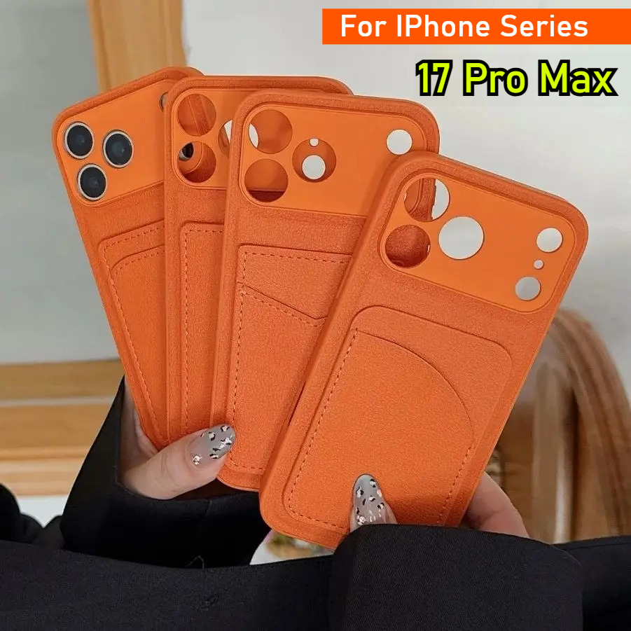 Phone Cases Orange - Leder Orange Farbe Kartenhalter Hülle für