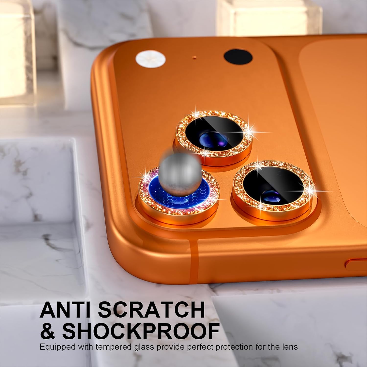 Glitzernde orange Kameraobjekt – Phone Cases Orange Bewertung und Preis